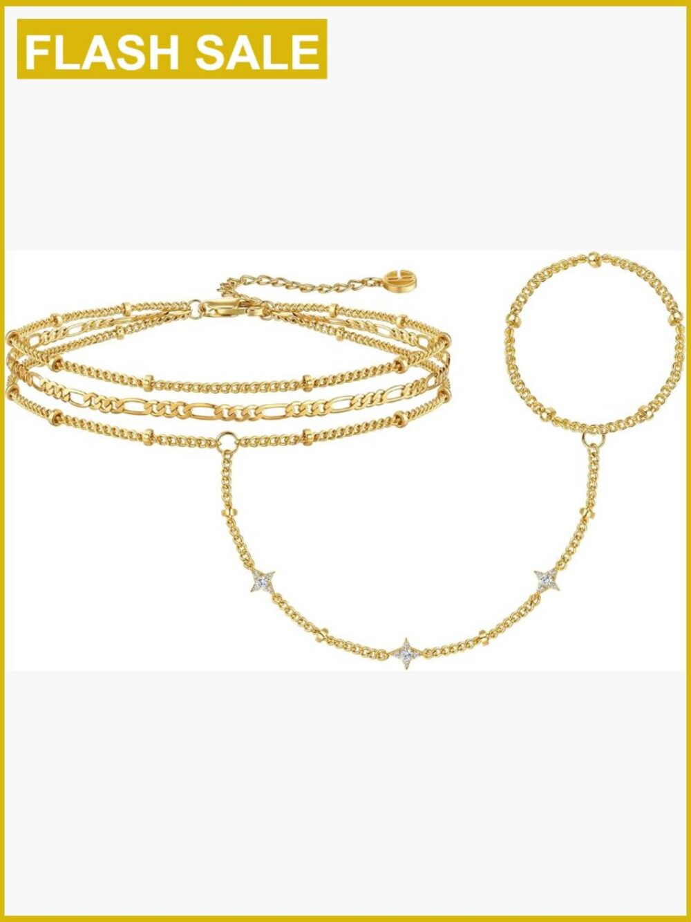Dainty Teardrop Cubic Zirconia Adjustable Hand Chain Bracelet 18k Gold Plated